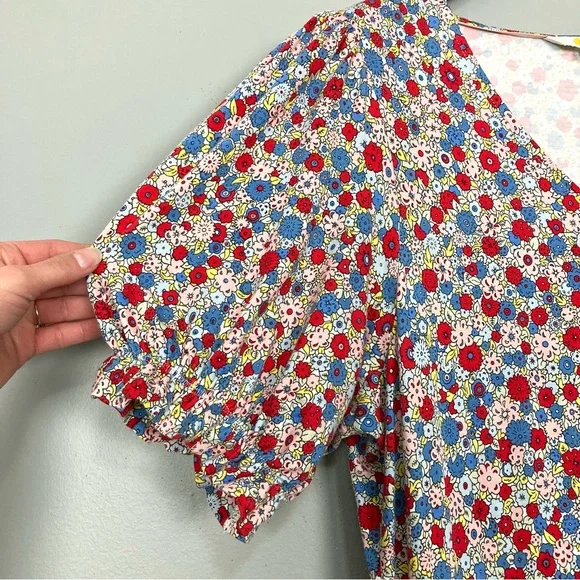 Boden V-Neck Jersey Dress Women’s Size 16 Riviera Blue Floral Stretch Knit Retro - Picture 6 of 12